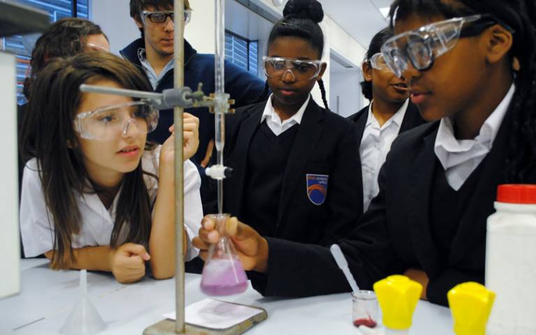 Pupils conducting a chemistry experiment. Photo: UCL Chemistry