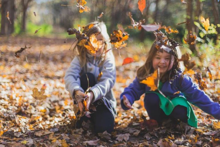 Children Playing With Dry Leaves. Photo by Michael Morse from Pexels.