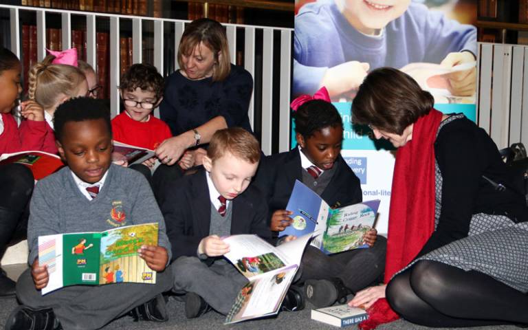 Children reading at a Read Aloud event held at the British Library