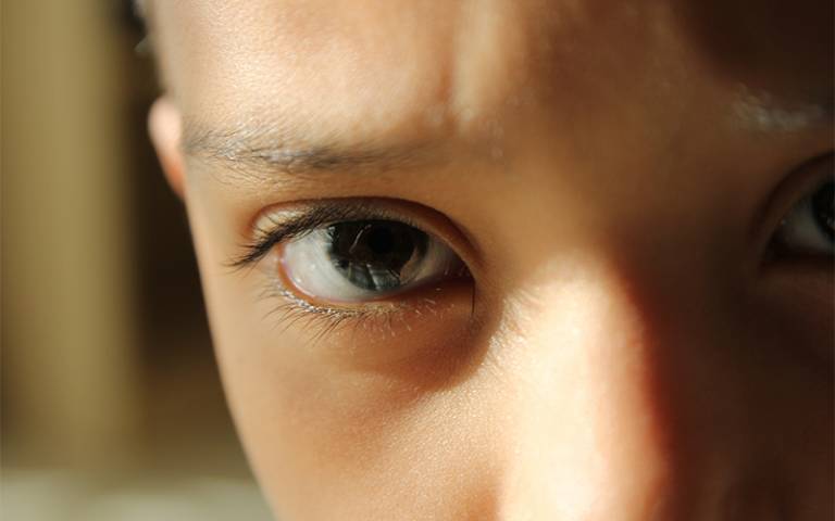 close up of boy's eyes