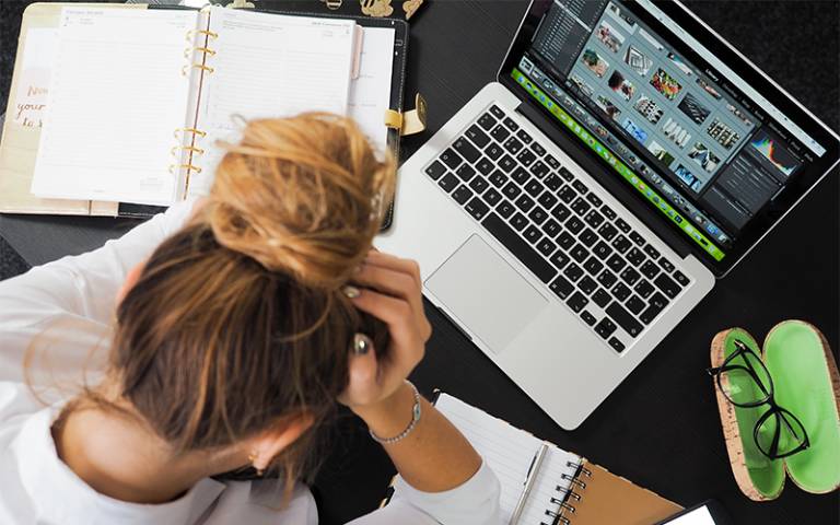 Female stressed over work