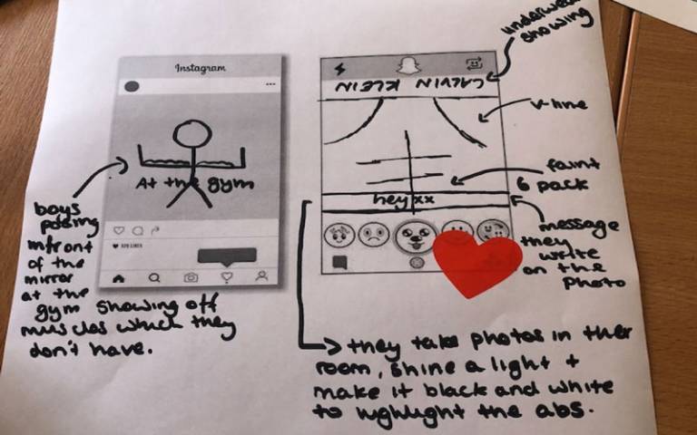 Drawing of messages a teenager received via social media