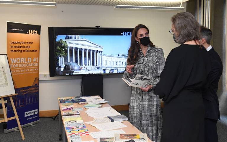 The Duchess of Cambridge speaking to UCL academics in the UCL Institute of Education library