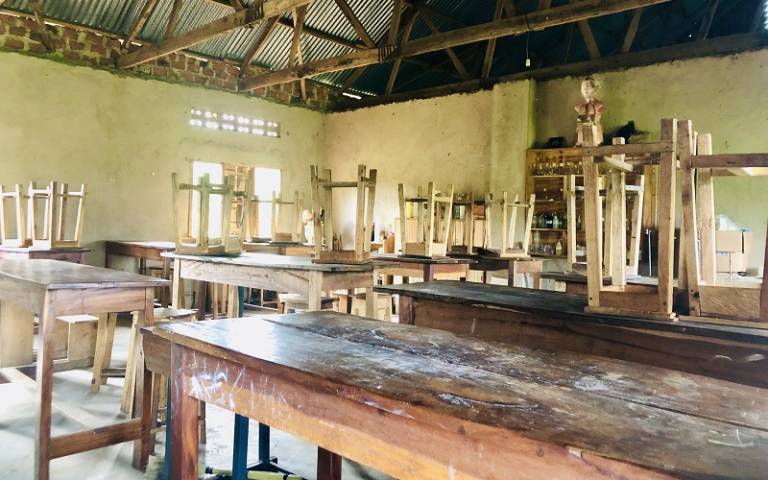Empty Ugandan classroom. Image: Dr Simone Datzberger.