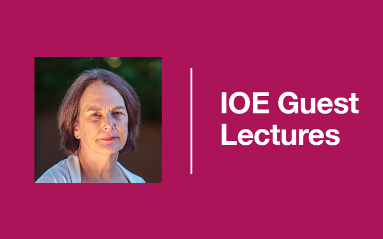 Annette Lareau's photo on the left side. The background is pink. On the right, it says IOE Guest Lectures. Credit: IOE Marcomms.