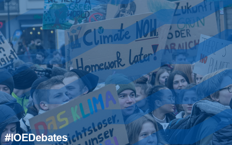 Sign reads 'climate now, homework later!' at pupils' climate protest in Berlin. Photo by Mika Baumeister from Unsplash