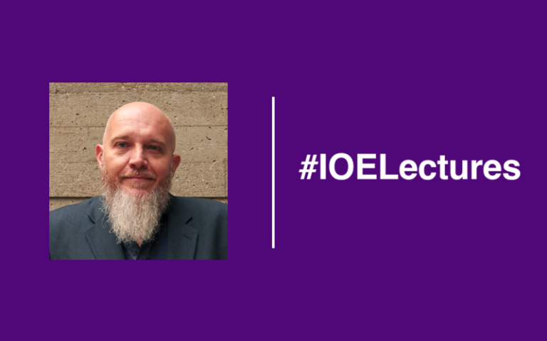 Mark Freeman's photo is on the left hand side. On the right is the hashtag, #IOELectures.