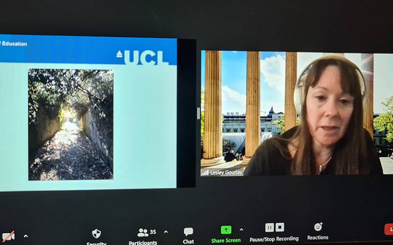 Lesley Gourlay presenting at event via Zoom. Image: courtesy of the Centre for Higher Education Studies