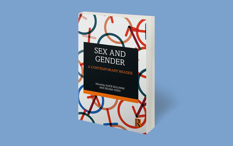 Sex and Gender: A Contemporary Reader book against a blue background.