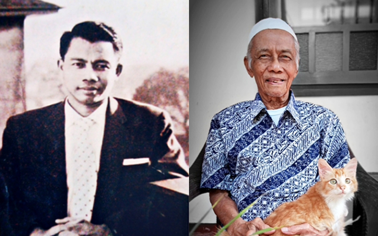 Firman Djaelani when he studied at IOE in the 60s, and Firman now, with his cat. Image permission: Firman Djaelani.