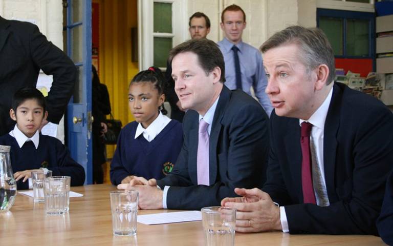 Nick Clegg and Michael Gove visit a school in 2010 (Photo: Cabinet Office, CC BY-NC-ND 2.0)