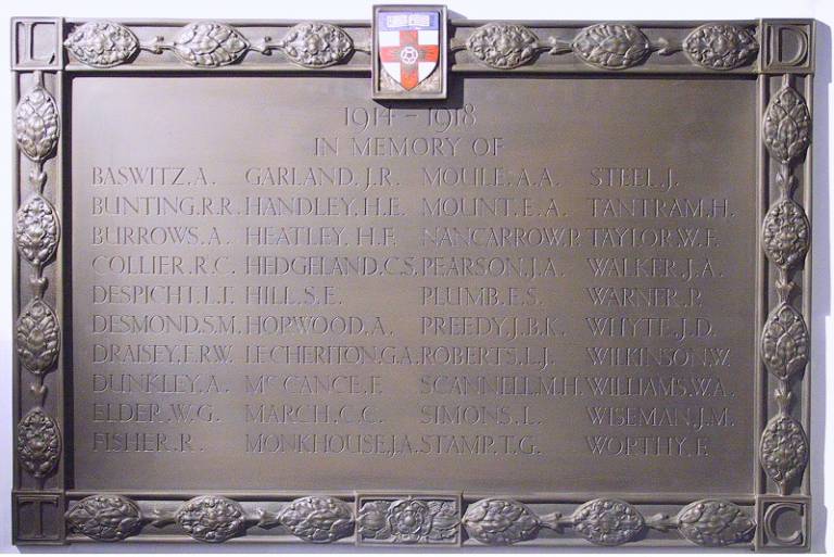 Memorial for members of the London Day Training College community who were killed in the First World War