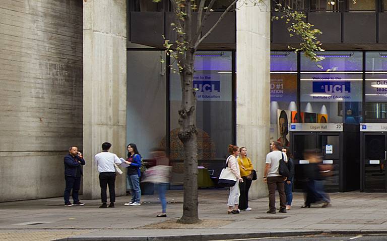 A small group gathered outside the IOE building (Photo by Jack Hobhouse for UCL Institute of Education)