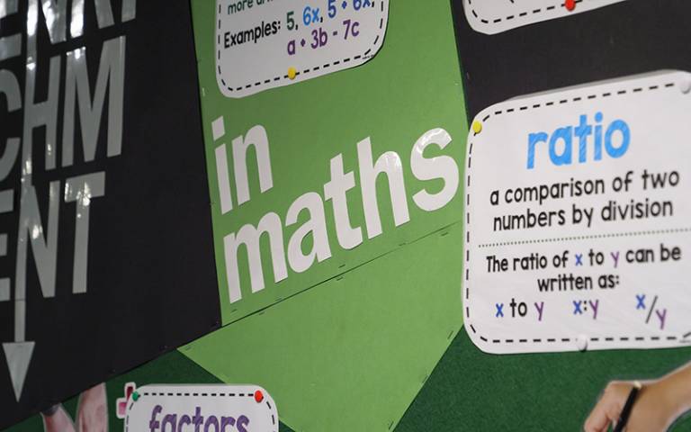 Maths board in classroom. Image: Phil Meech for UCL Institute of Education