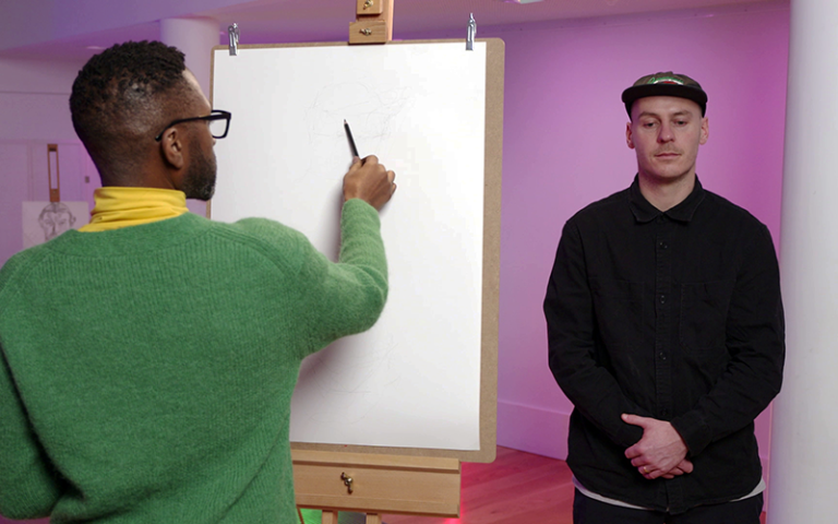 'How to draw a portrait' artist demonstration from the Schools hub resources. Copyright: National Portrait Gallery