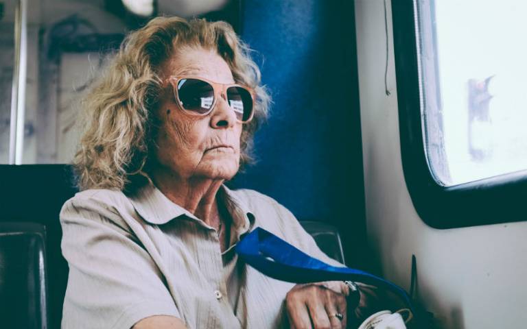 Older lady on train