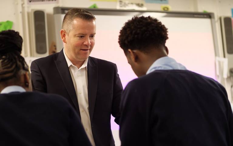 Teacher speaking to secondary pupils. Image: Phil Meech for UCL Institute of Education