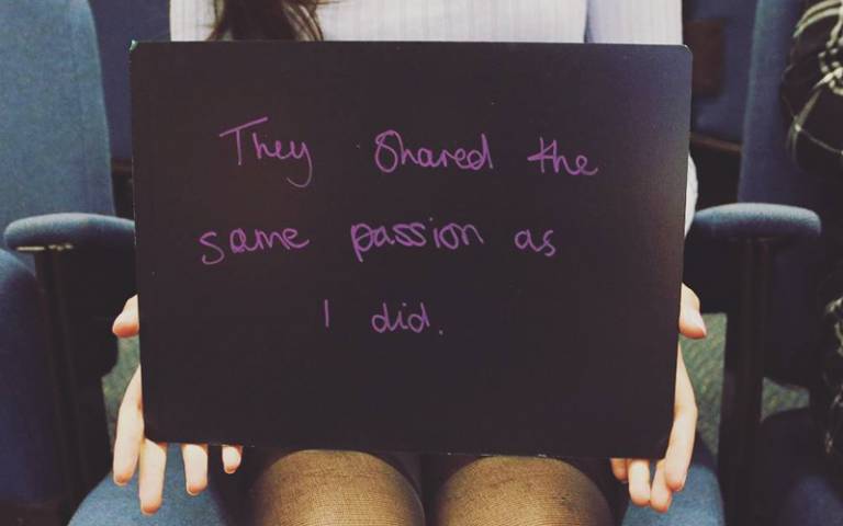 Chalkboard reading "they shared the same passion as I did"