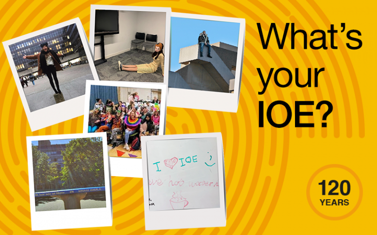 Yellow graphic with photos and text 'What's your IOE?'
