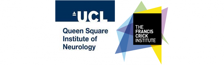 Logos for the UCL Queens Square Institute of Neurology and the Francis Crick Institute