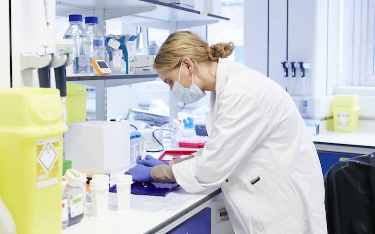 scientist working in one of the UCL Institute of Ophthalmology labs
