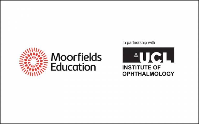 Moorfields Education and UCL Institute of Ophthalmology logo with black border