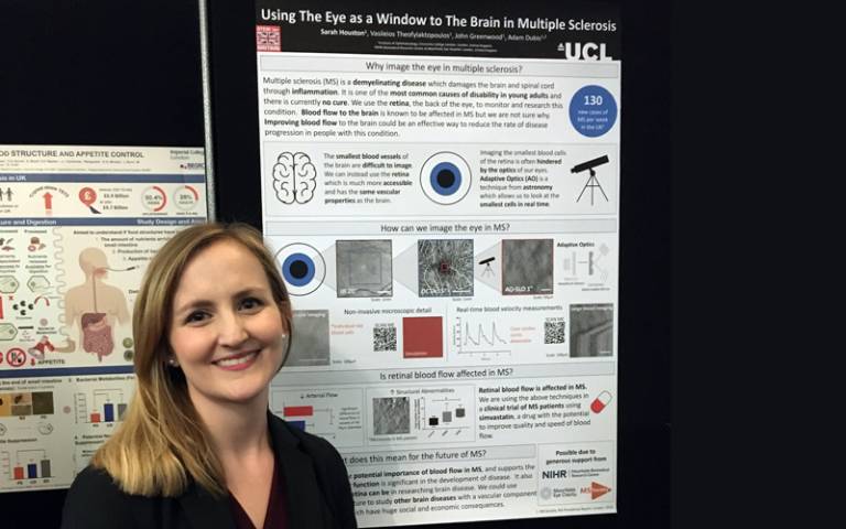 PhD candidate Sarah Houston, pictured in front of her prize-winning poster