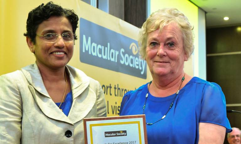 Professor Sobha Sivaprasad receiving her award