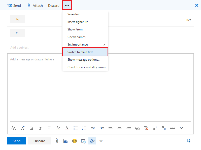 How to Send a Plain Text Message in Outlook