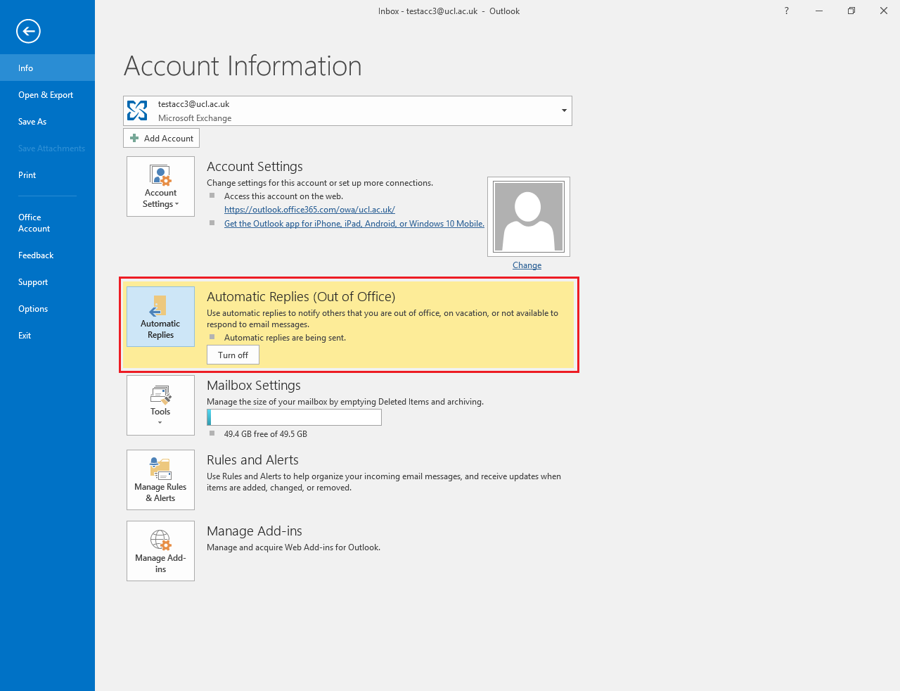 office 365 outlook automatic reply