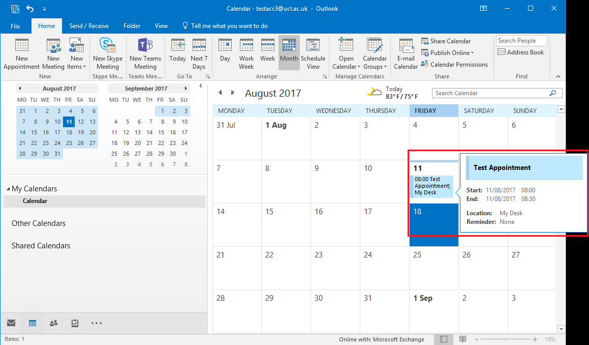 Create an appointment in Outlook 2016 for Windows Information