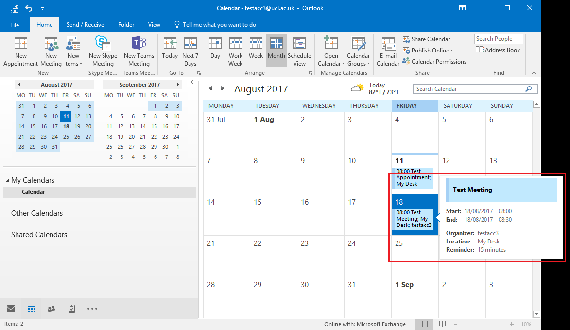 Create a meeting in Outlook 2016 for Windows Information Services
