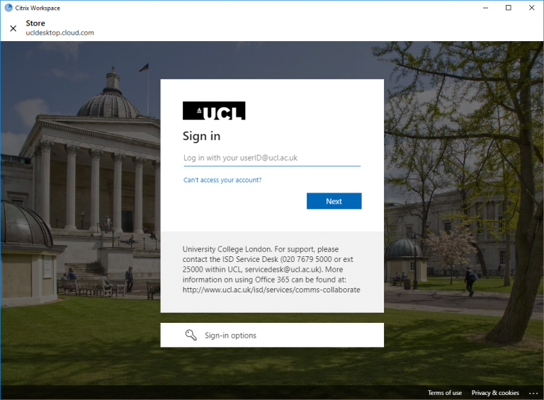 UCL login screen