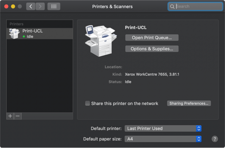 Mac@UCL Printers & Scanners settings