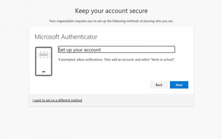 Microsoft Authenticator set up your account