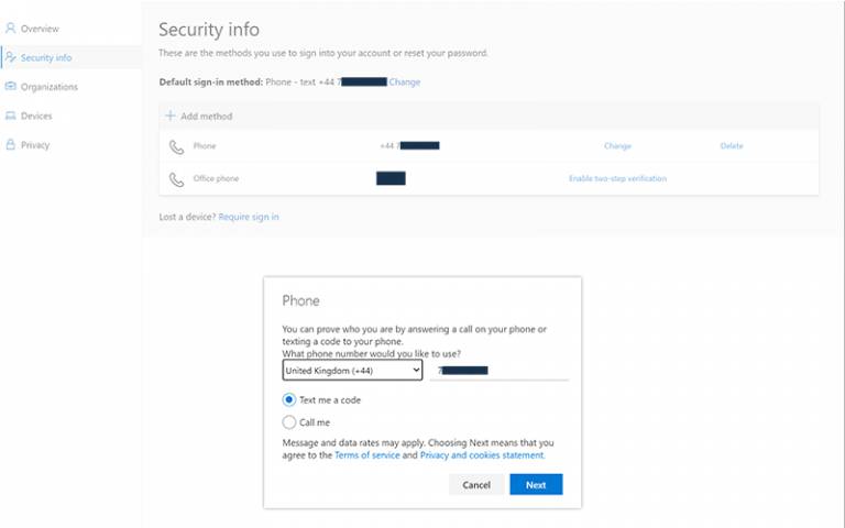 Office 365 Security Info update details
