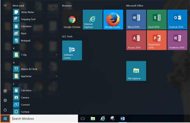 Desktop@UCL Windows 10 Start menu…