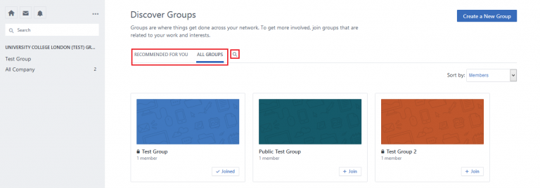 Fig 2. Group list within Yammer…
