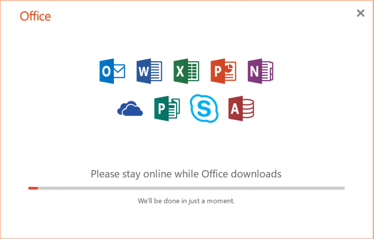 Please stay online while Office downloads | Installing