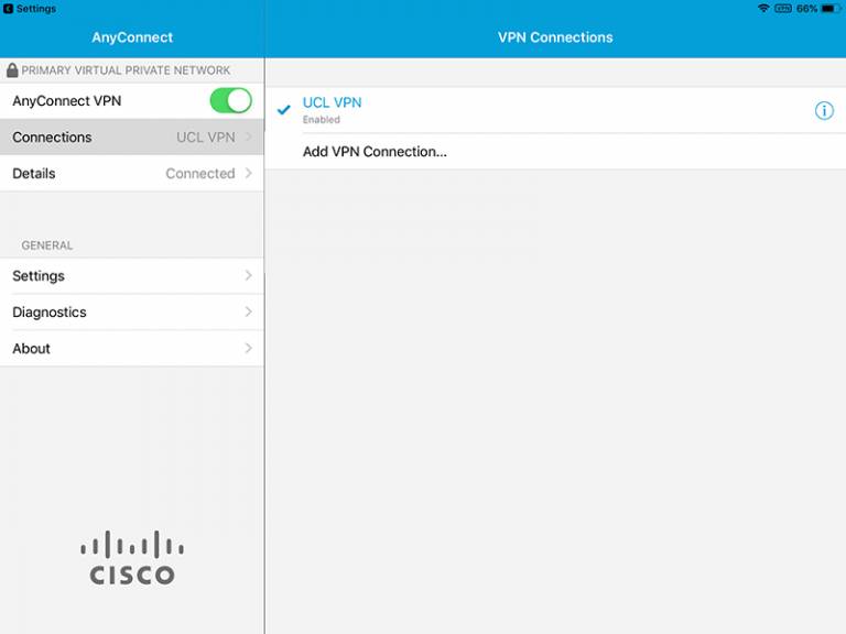 Cisco AnyConnect iOS connected to VPN