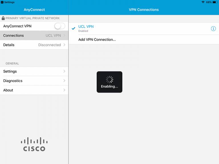 Cisco AnyConnect iOS connection enabled