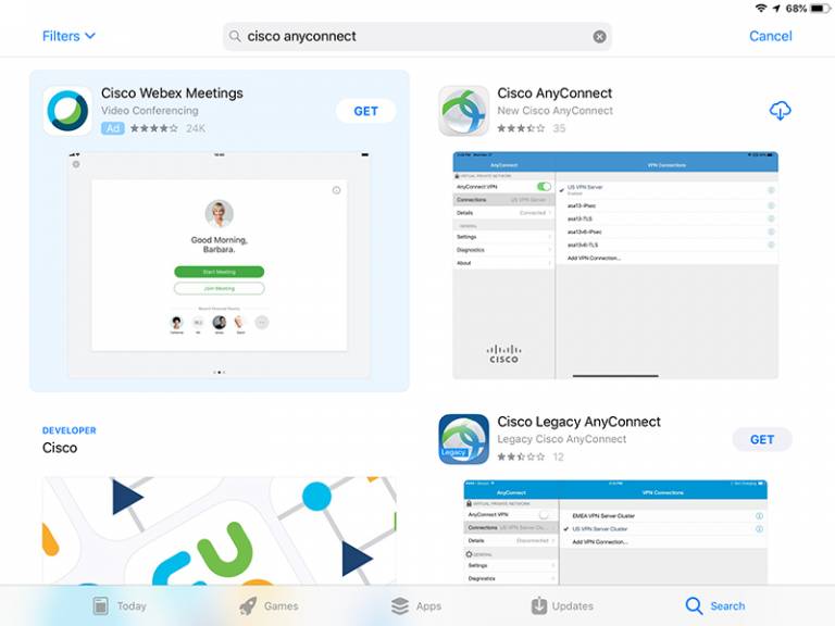 Cisco AnyConnect app in the App Store