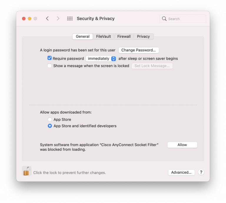 System Preferences Security & Privacy window