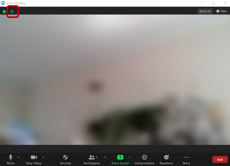 Zoom screen showing circular focus mode icon in the top left