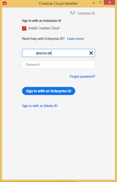 Creative Cloud Installer - Enterprise ID sign in