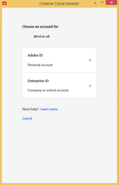 Creative Cloud Installer - Select Enterprise ID