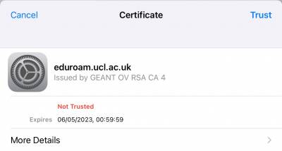 screenshot of Geant wifi certificate for iOS