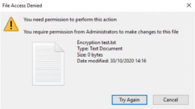 A screenshot of a file access denied message