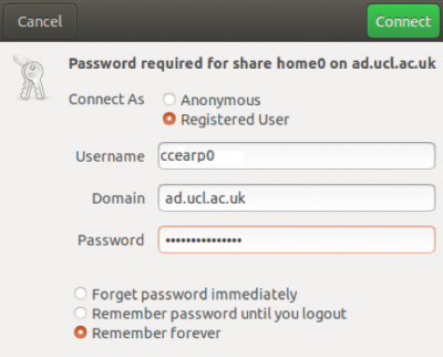 Linux Username Domain and Password window