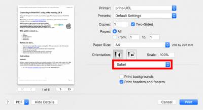 Mac Print@UCL settings – Printer Features